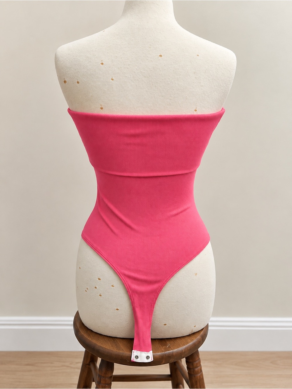 Strapless Ribbed Bodysuit — Hot Pink - Picture 4 of 6